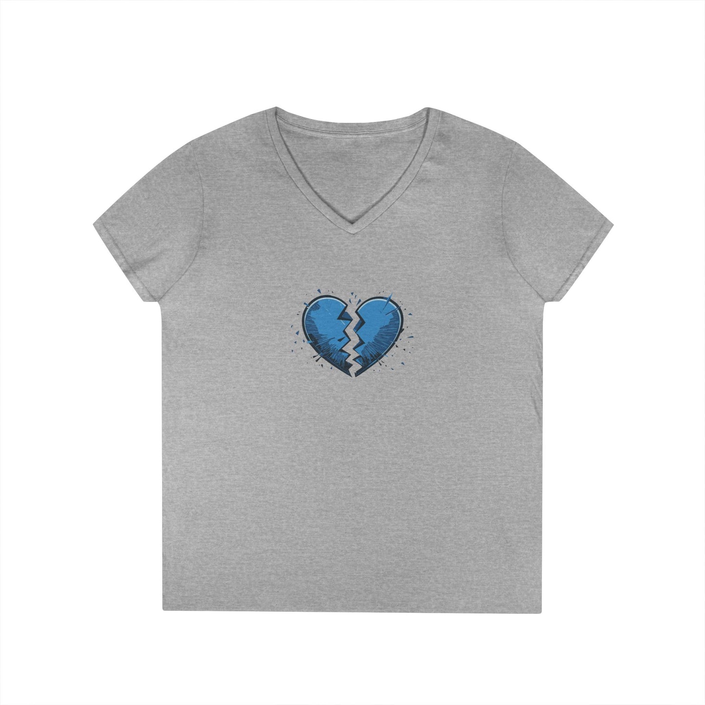 Ladies' Broken Blue Heart V-Neck T-Shirt