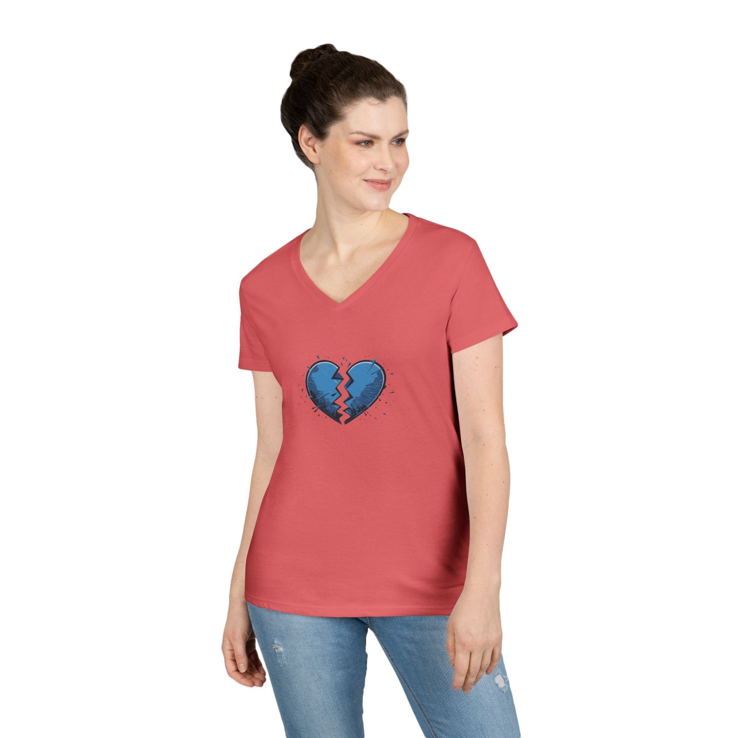 Ladies' Broken Blue Heart V-Neck T-Shirt