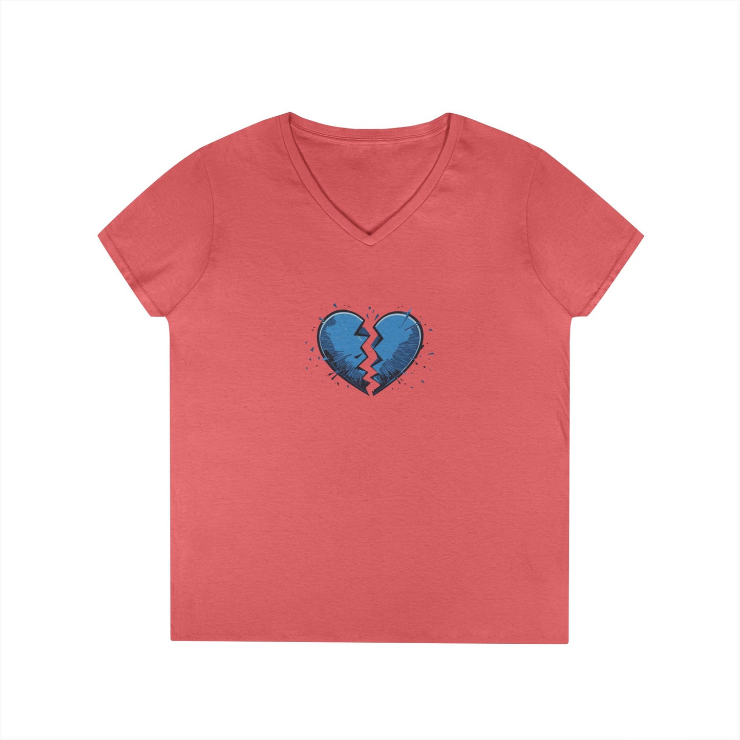 Ladies' Broken Blue Heart V-Neck T-Shirt