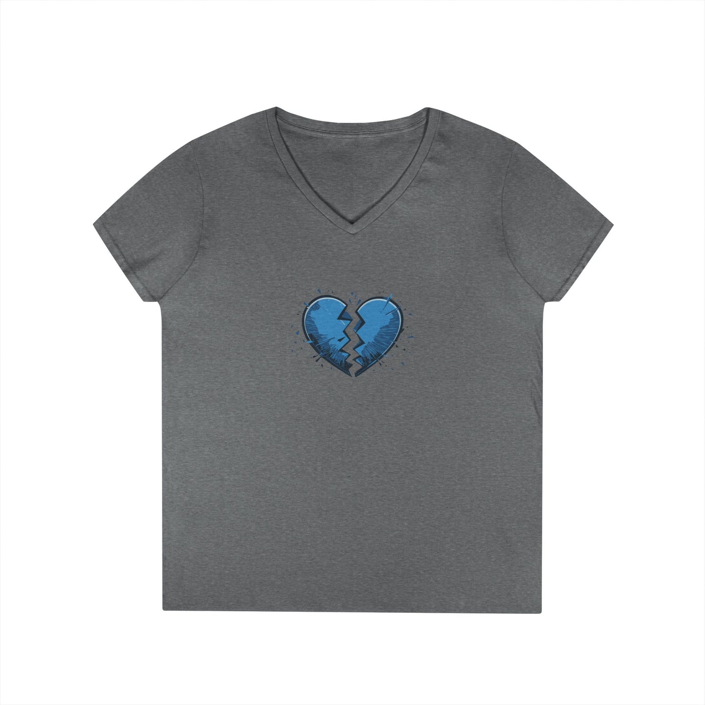 Ladies' Broken Blue Heart V-Neck T-Shirt