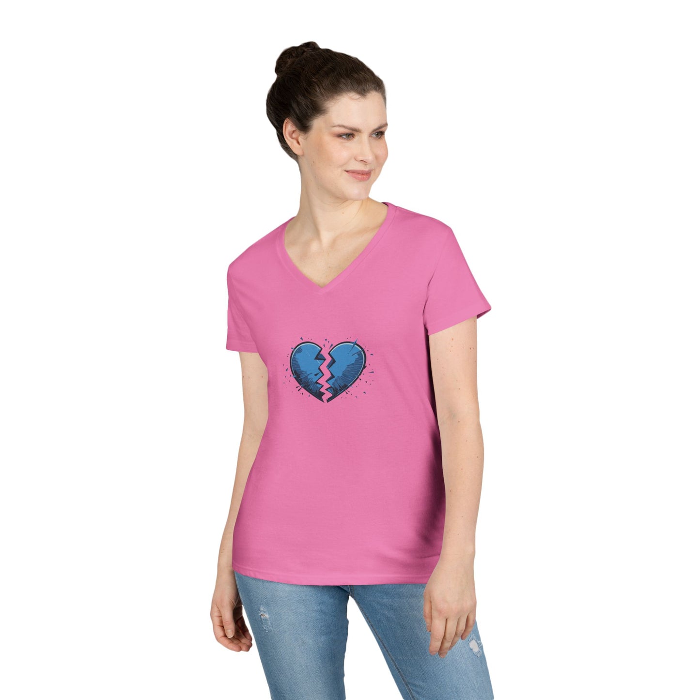 Ladies' Broken Blue Heart V-Neck T-Shirt