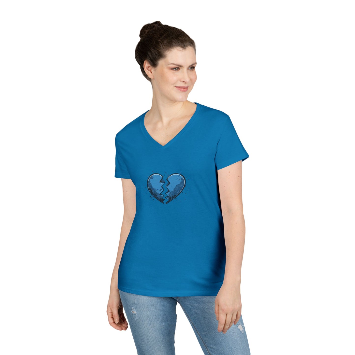 Ladies' Broken Blue Heart V-Neck T-Shirt