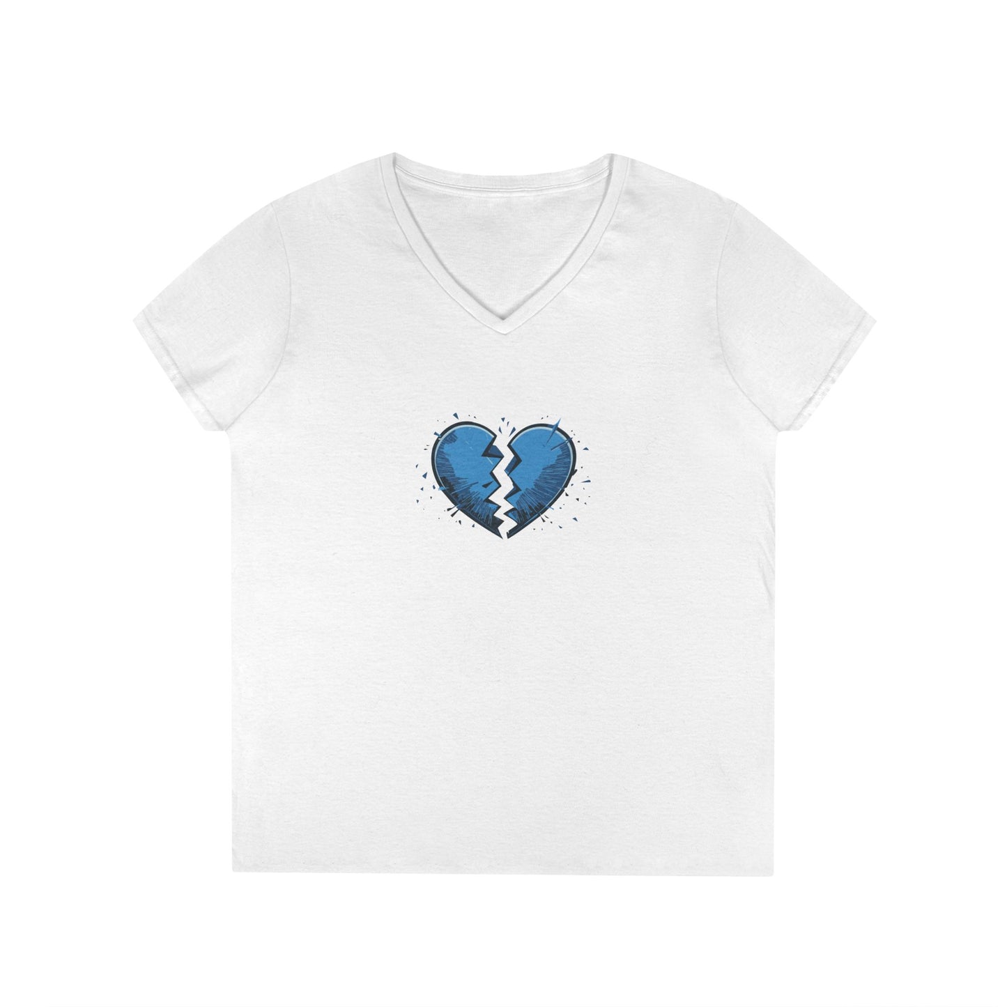 Ladies' Broken Blue Heart V-Neck T-Shirt