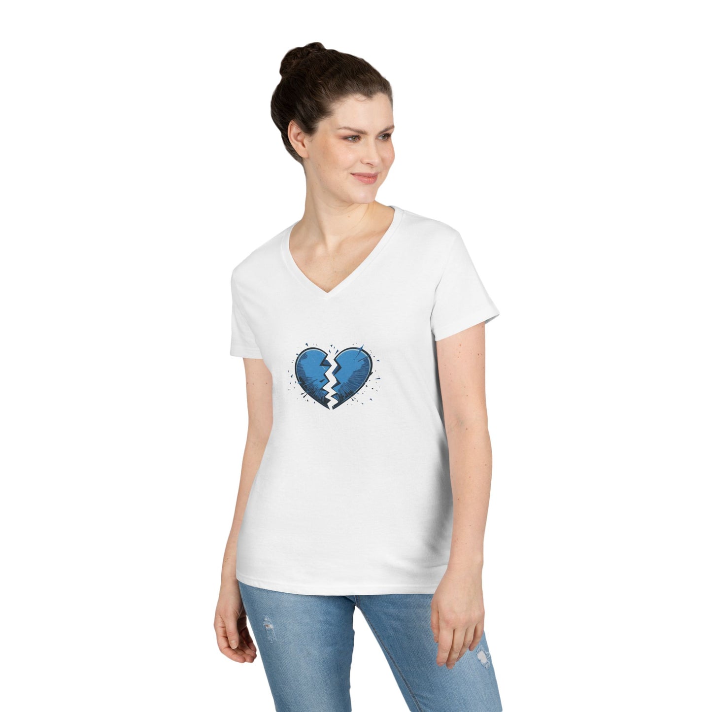 Ladies' Broken Blue Heart V-Neck T-Shirt