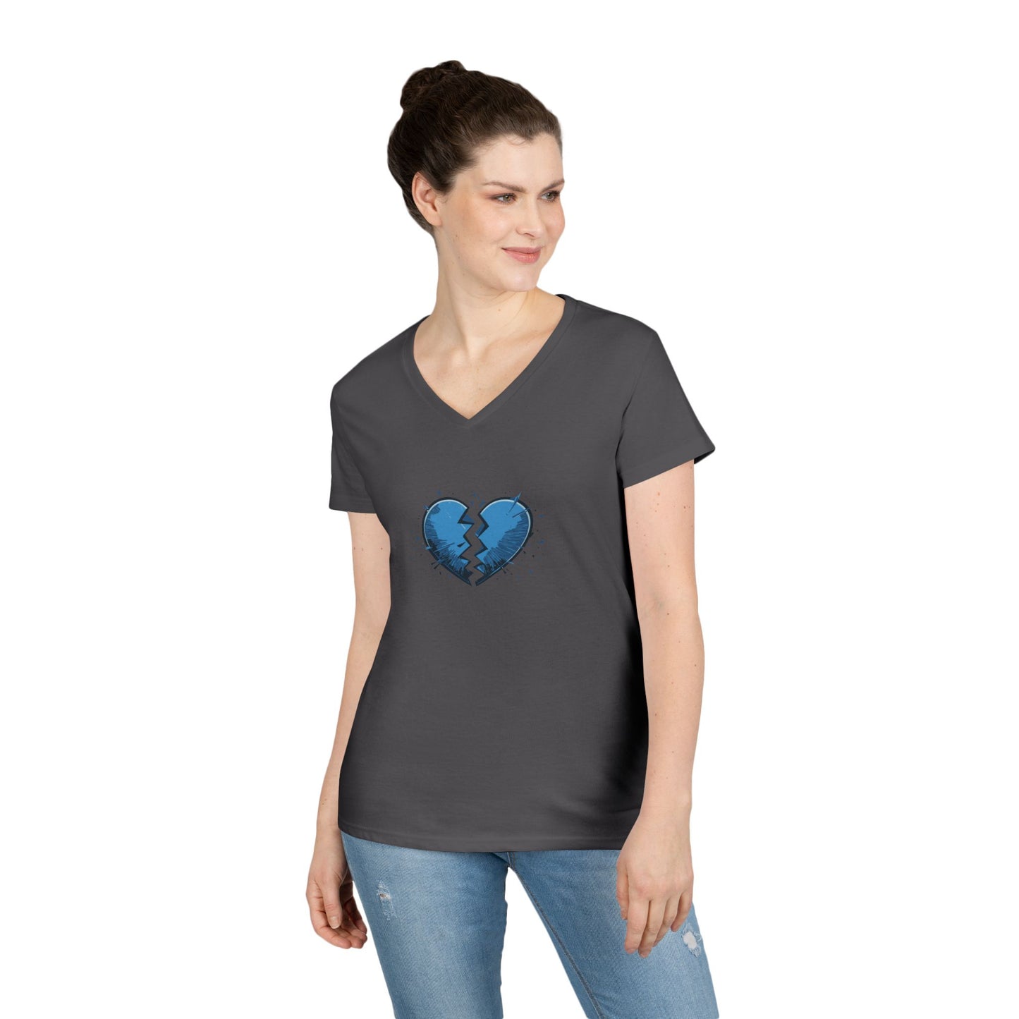 Ladies' Broken Blue Heart V-Neck T-Shirt